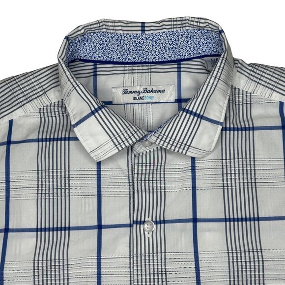 Tommy Bahama Island Zone Blue Check Window Pane Textured Button Shirt Size L - Picture 2 of 6